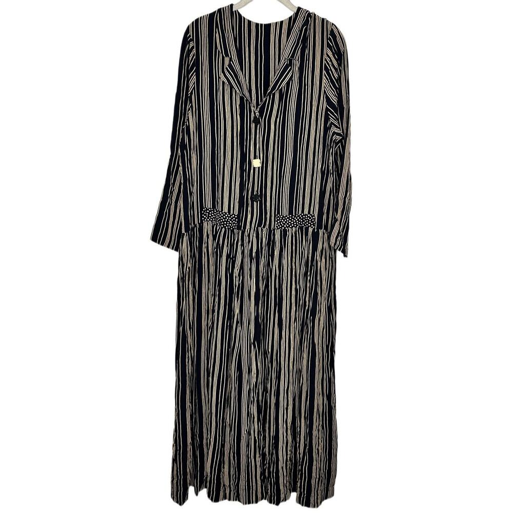 Vintage Romeo Romeo Rayon USA Button Stripe Long Sleeve Maxi Dress Size Large